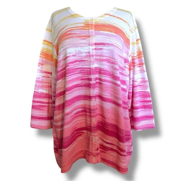 CJ Banks Womens Cardigan Plus Sz 2X Pink Orange Yellow Ombre Cotton Sweater - Picture 1 of 5